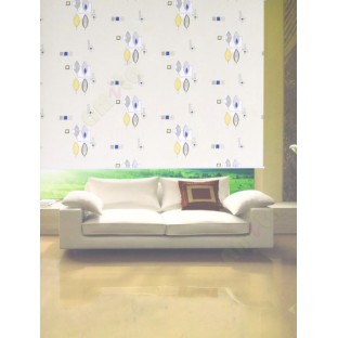 Yellow black white beautiful leaf and geometric pattern poly blackout roller blind   109386